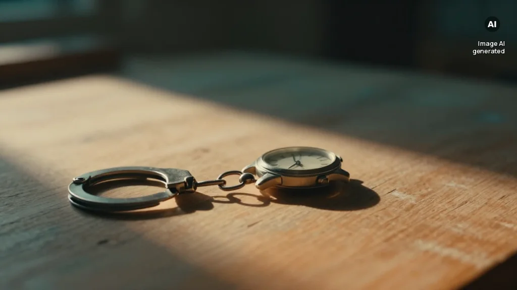 Armbanduhr deren Armband in eine offene Handschelle übergeht