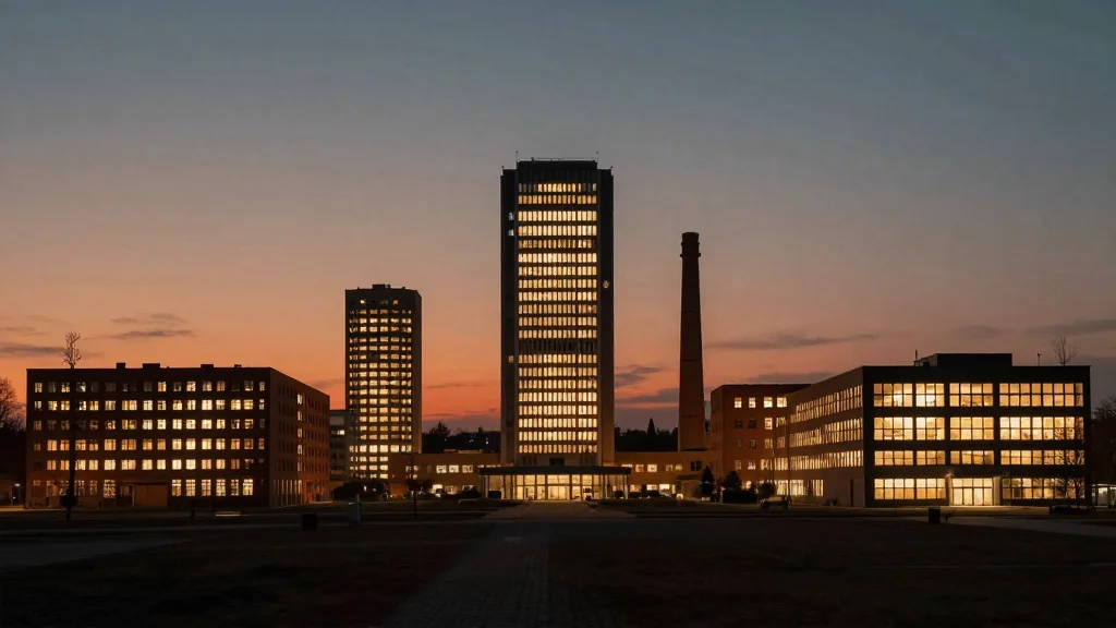 Fünf Branchen als Silhouetten in einem Panorama
