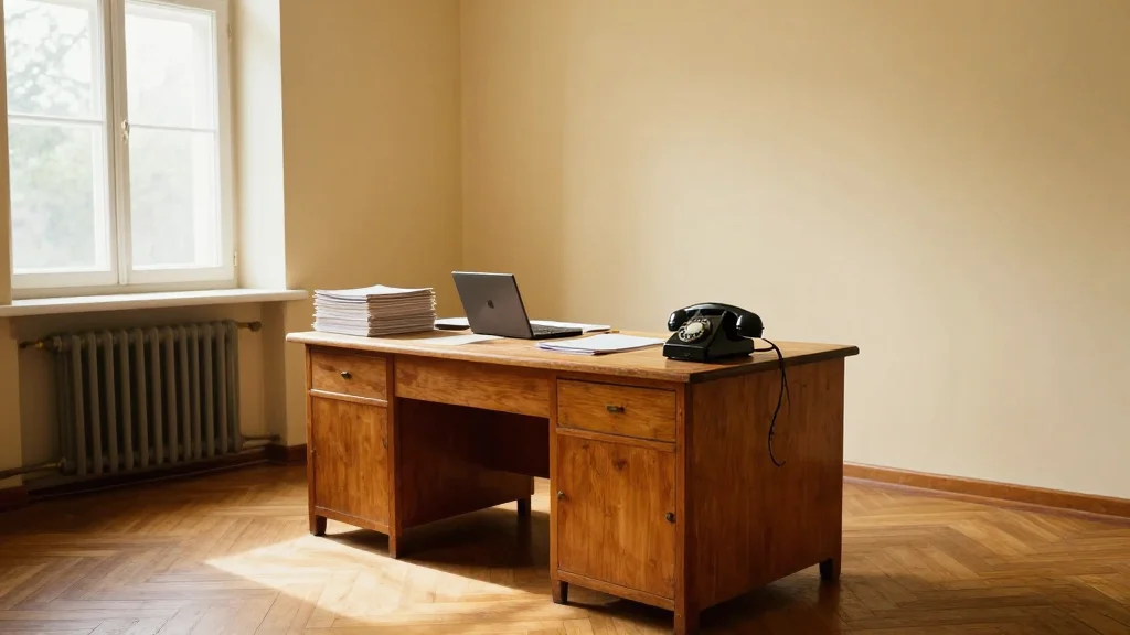 Altes Telefon auf einem Schreibtisch im Rathaus als Sinnbild für KI am Apparat