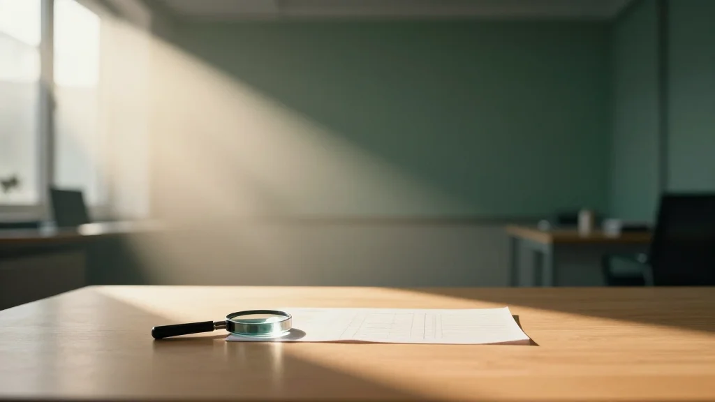 Ein Lichtstrahl beleuchtet eine Checkliste und eine Lupe als Sinnbild für sorgfältige Auswahlkriterien