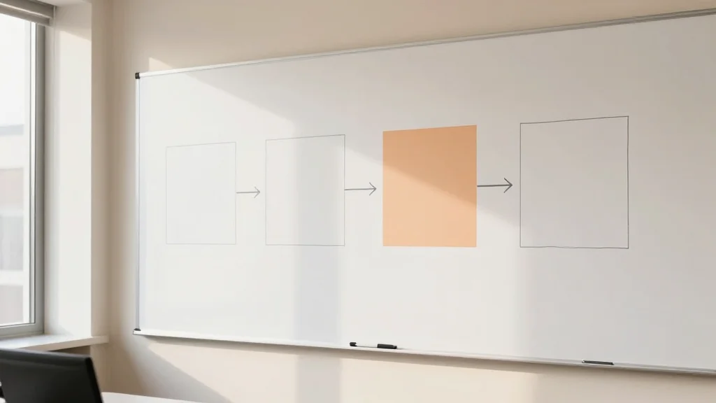 Whiteboard mit vier verbundenen Schritten symbolisiert den OKR-Einführungsprozess